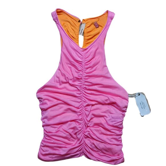 NWT PILCRO ANTHROPOLOGIE Ruched Reversible Tank In Pink/Orange, Medium, $68 - Picture 2 of 12